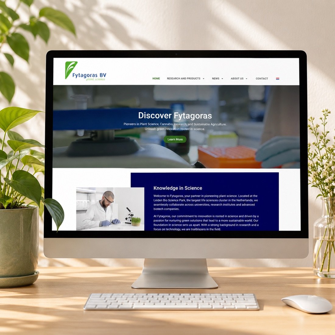 Fytagoras BV plant science website shown on a desktop screen