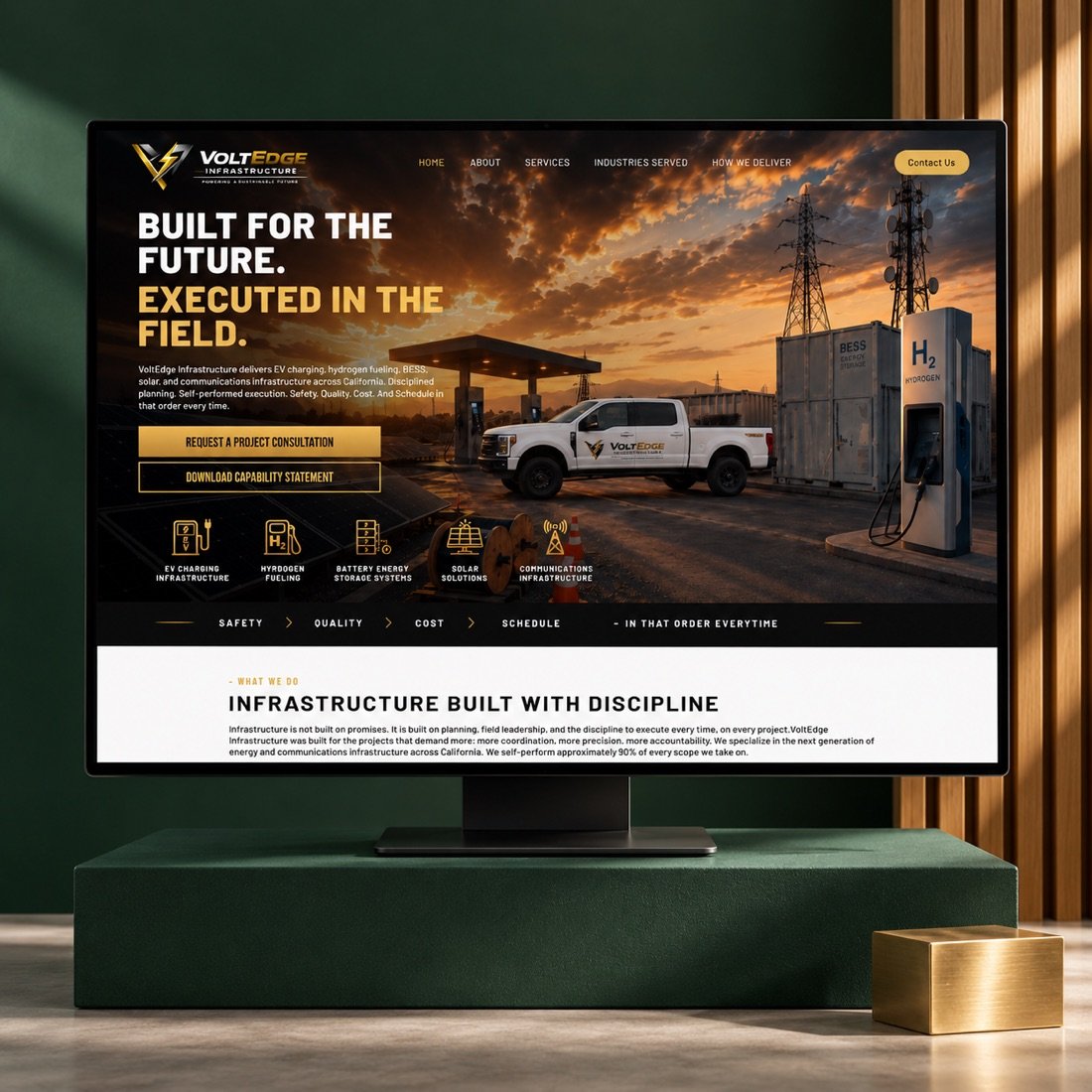 VoltEdge Infrastructure energy website shown on a desktop screen